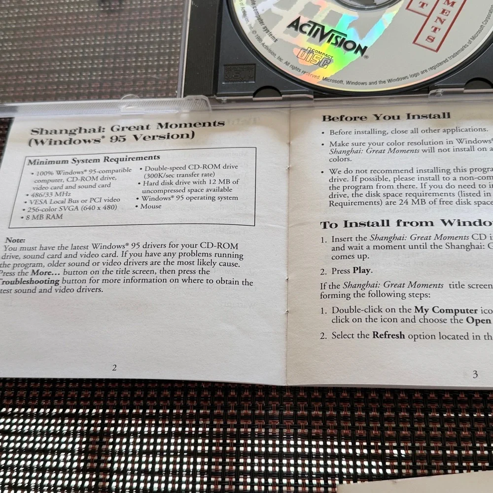 Vintage(1995) PC/PD Game: Shanghai Puzzle Game With Rare Players Guide